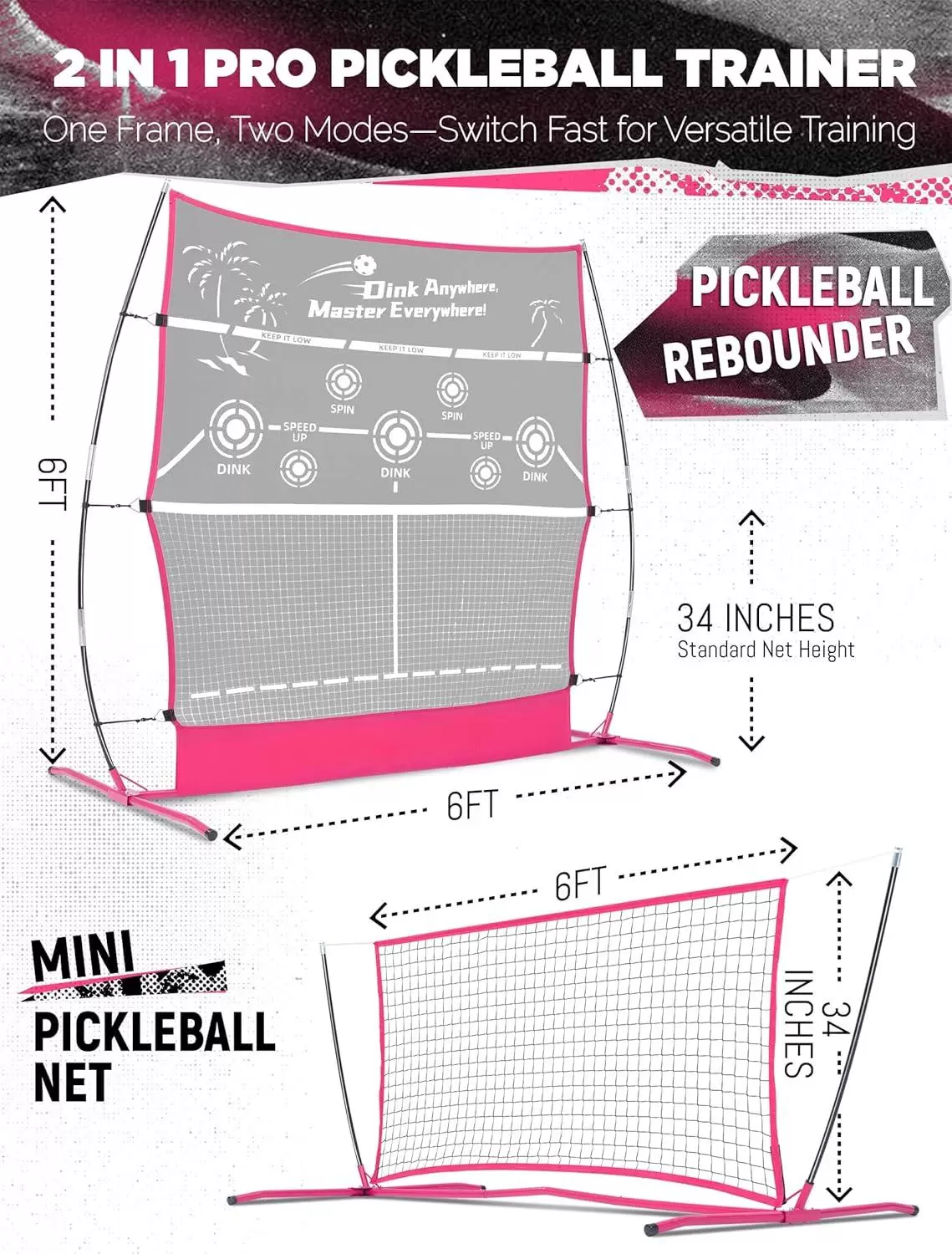 6*6FT 2-in-1 Pickleball Rebounder Net