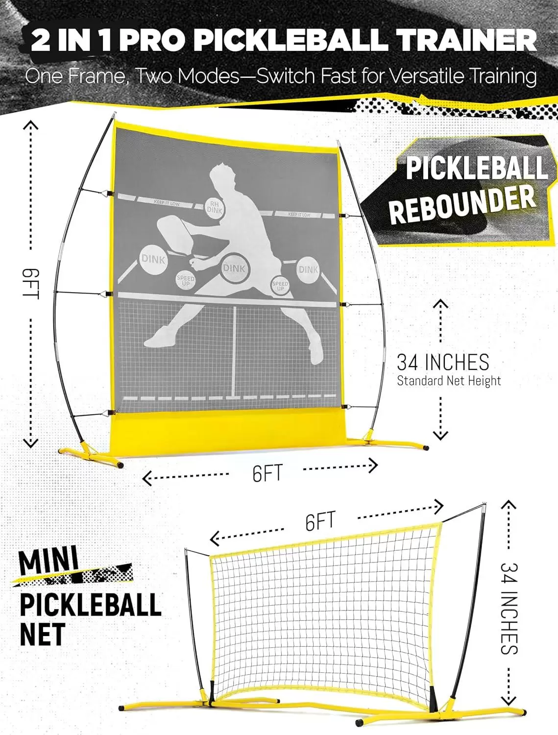 6*6FT 2-in-1 Pickleball Rebounder Net