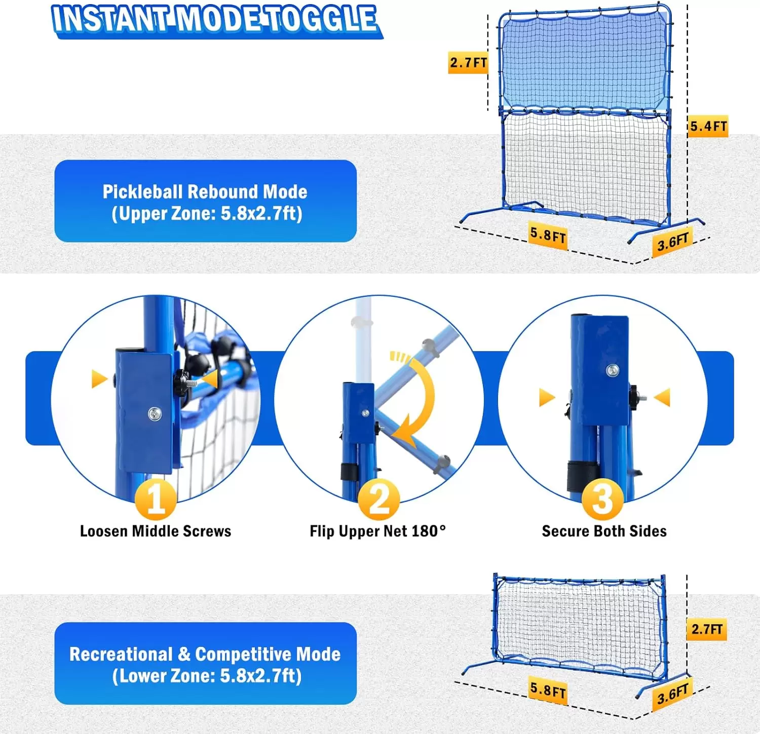 5.8*5.4ft 2-in-1 Steel Tube Pickleball