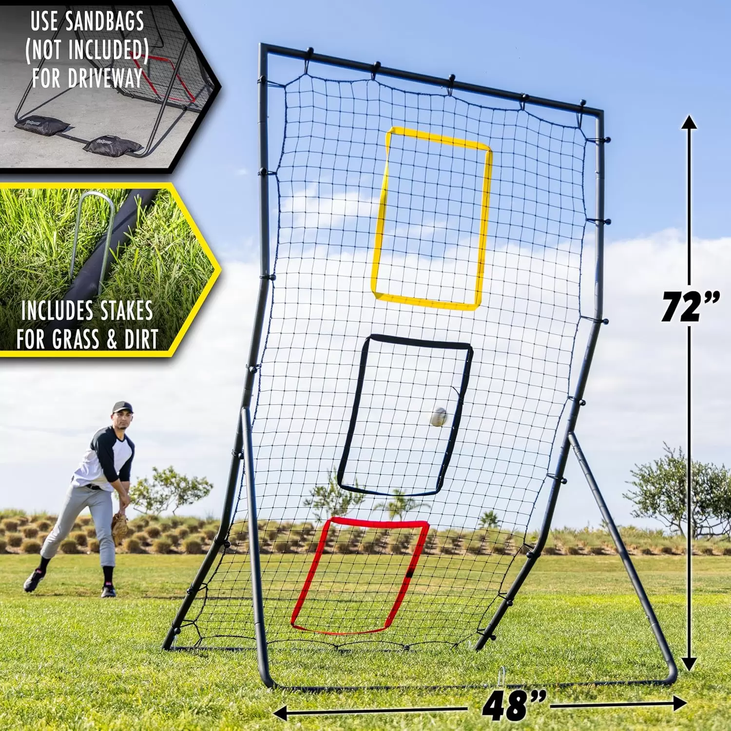 Multi-sport rebound net with three target zone