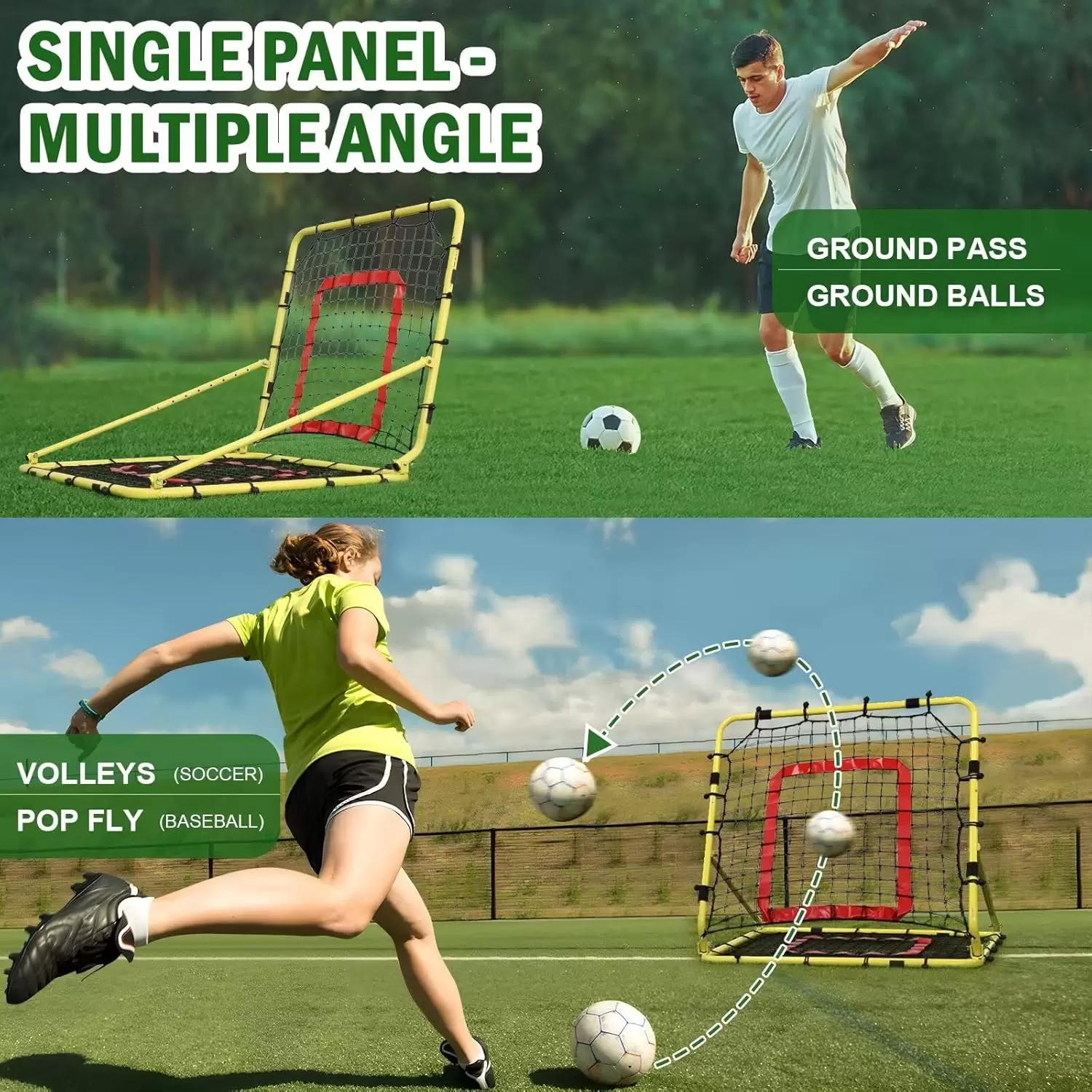 Double-sided multi-sport rebound net