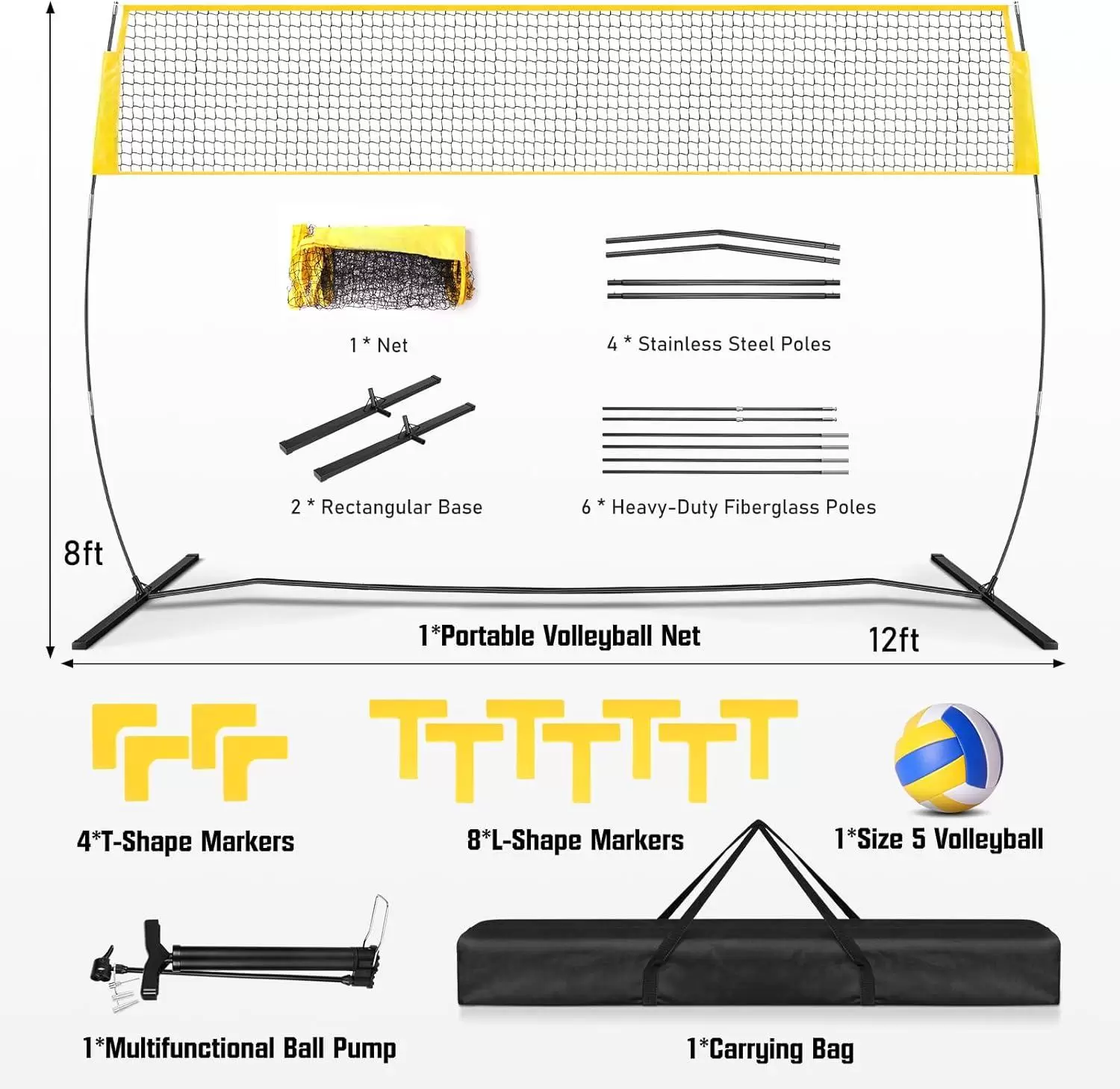 Portable volleyball practice net