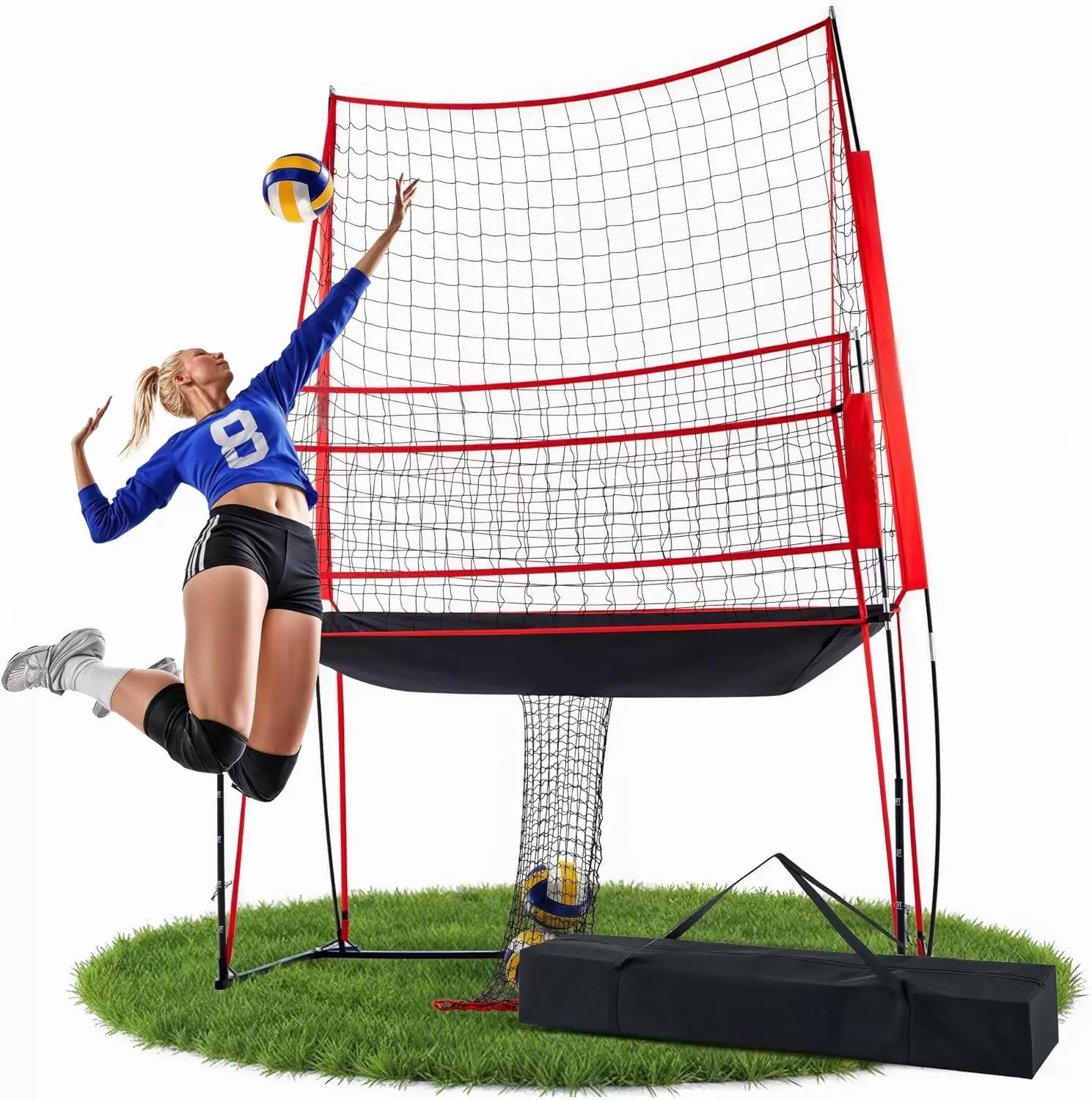 Volleyball Practice Net Station with Adjustable Height & Ball Return