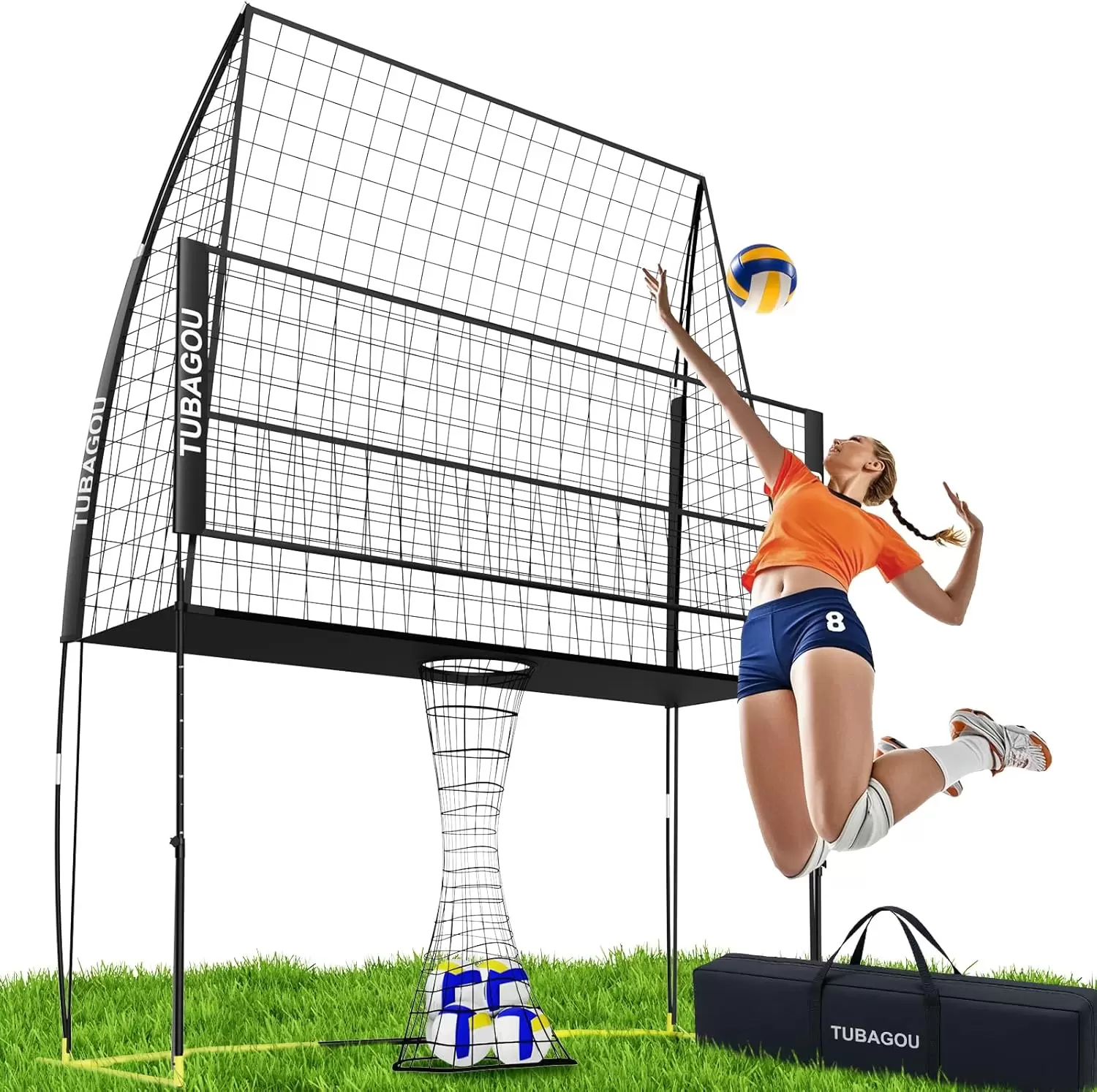 Volleyball Practice Net Station with Adjustable Height & Ball Return