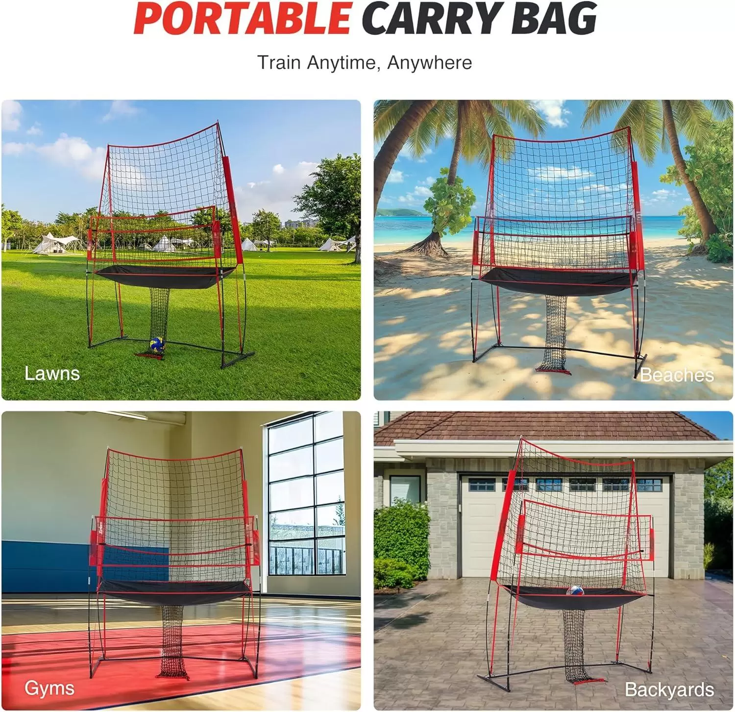 Volleyball Practice Net Station with Adjustable Height & Ball Return