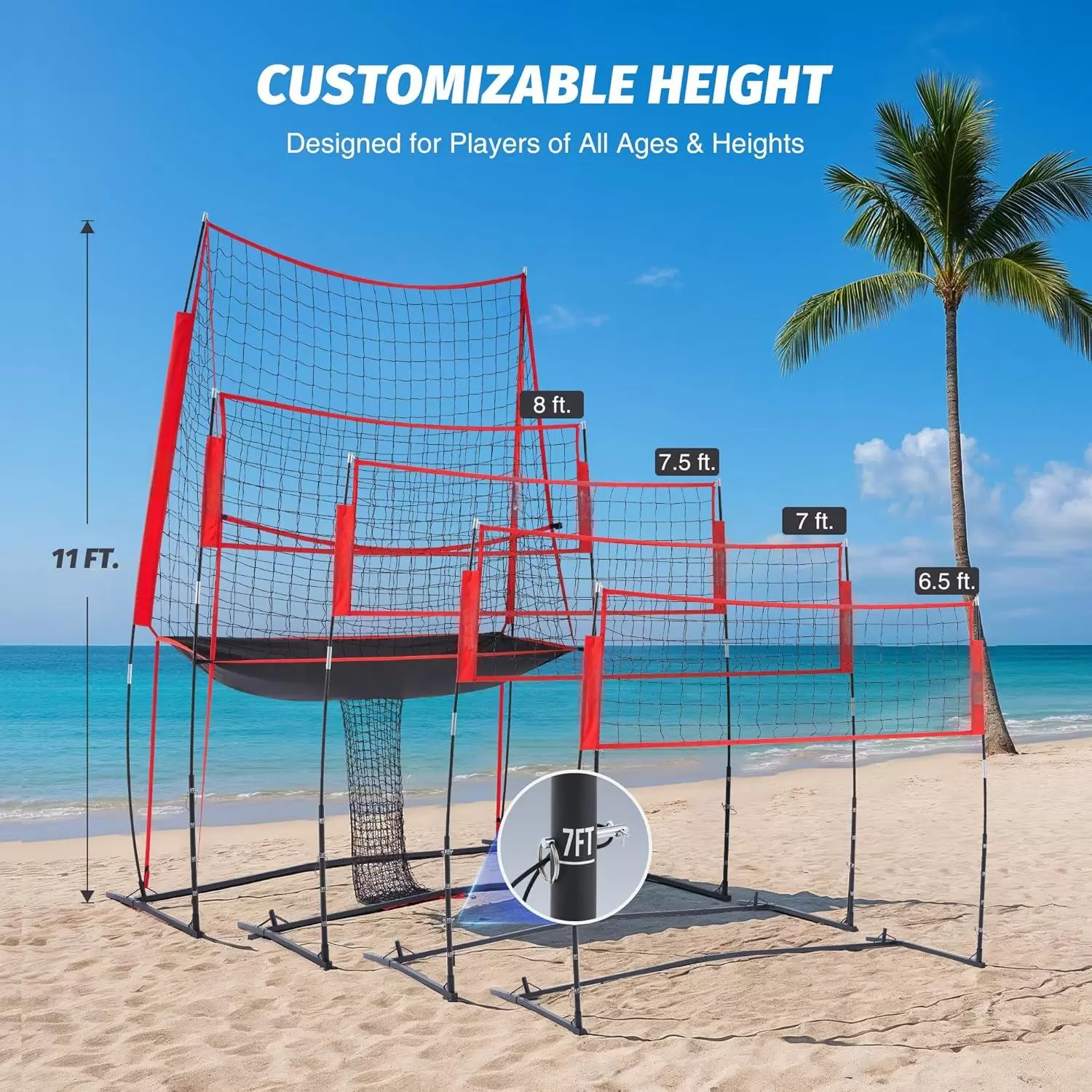 Volleyball Practice Net Station with Adjustable Height & Ball Return