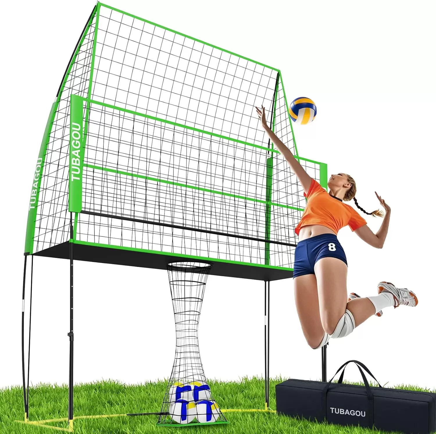 Volleyball Practice Net Station with Adjustable Height & Ball Return