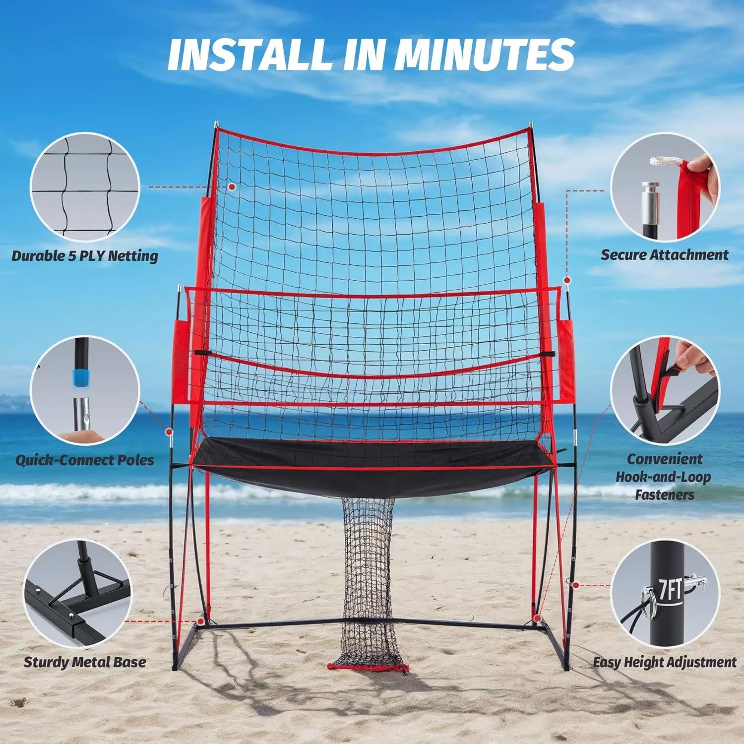 Volleyball Practice Net Station with Adjustable Height & Ball Return