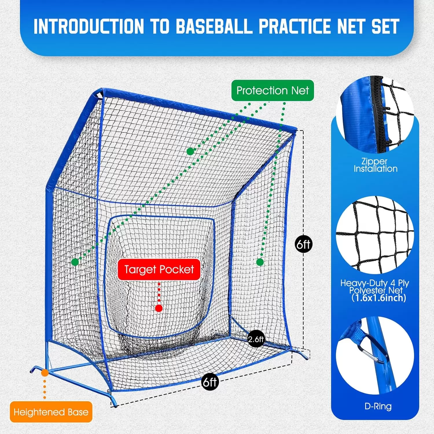 Baeseball practice net with target pocket