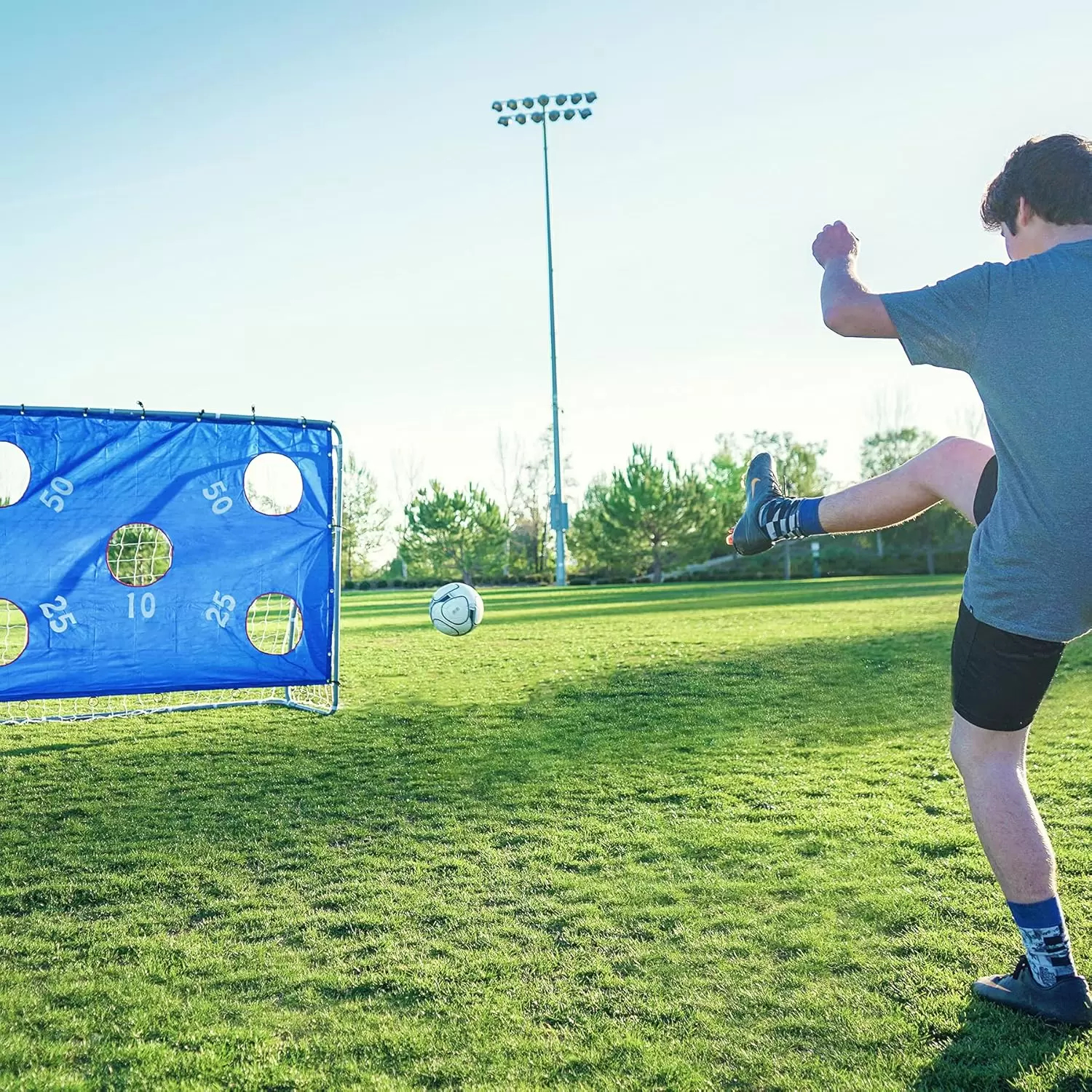 Portable soccer goal with target