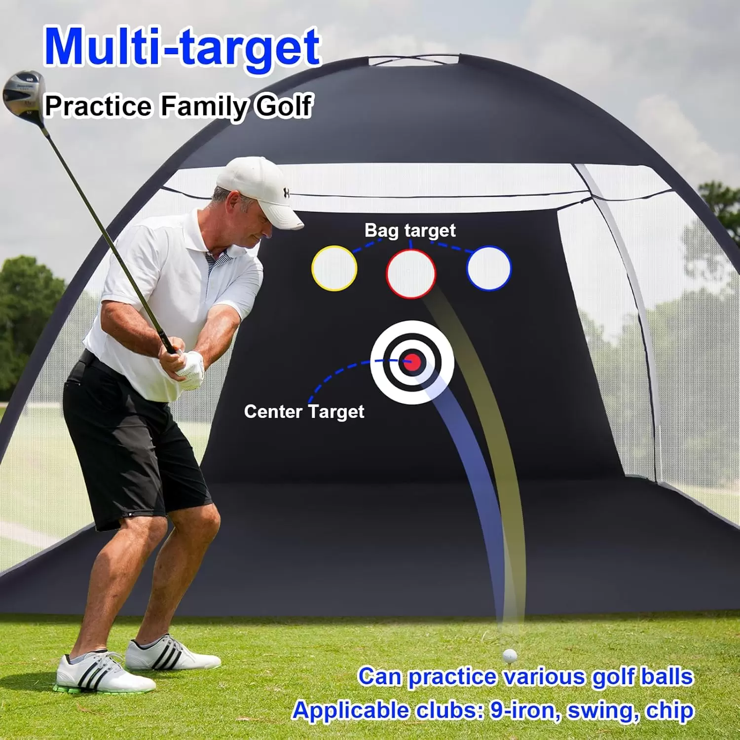 Tent-style golf practice net &Iota;